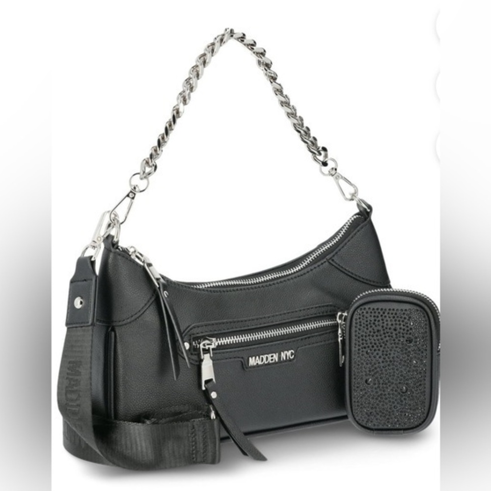 NYC Bag,NYC Crossbody Bag,NYC Black Shoulder Bag with Silver Chain Strap
